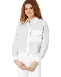 Madewell Flap-Pocket Crop Button-Up Shirt in Poplin Lagoon Online