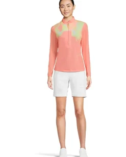 Jamie Sadock Flare Print Long Sleeve Sunsense 1/4 Zip Top Orange Best