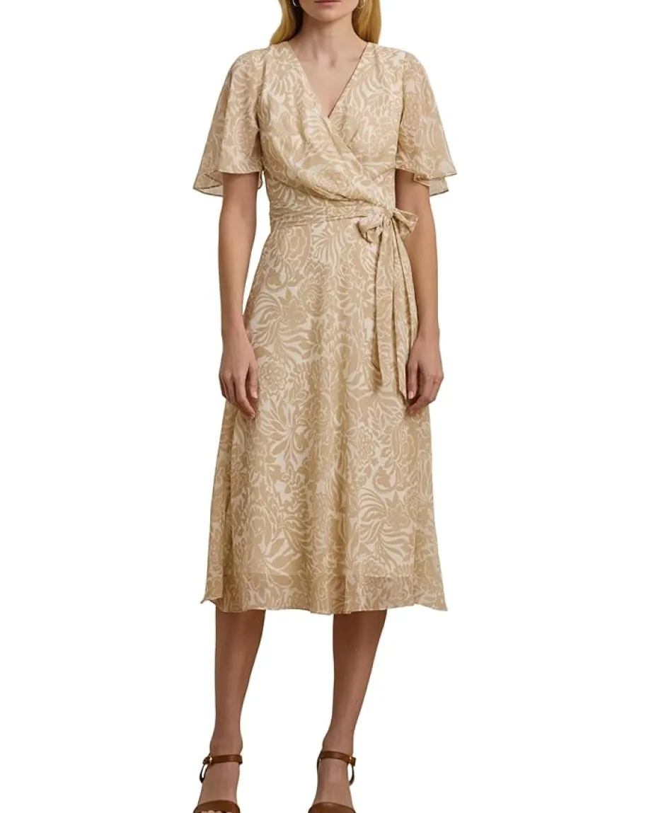 Women Lauren Ralph Lauren Floral Belted Crinkle Georgette Dress