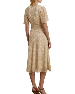 Women Lauren Ralph Lauren Floral Belted Crinkle Georgette Dress