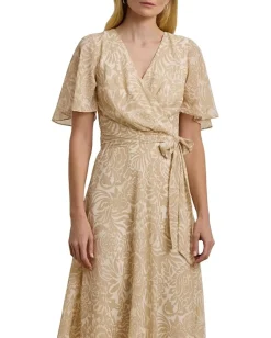 Women Lauren Ralph Lauren Floral Belted Crinkle Georgette Dress