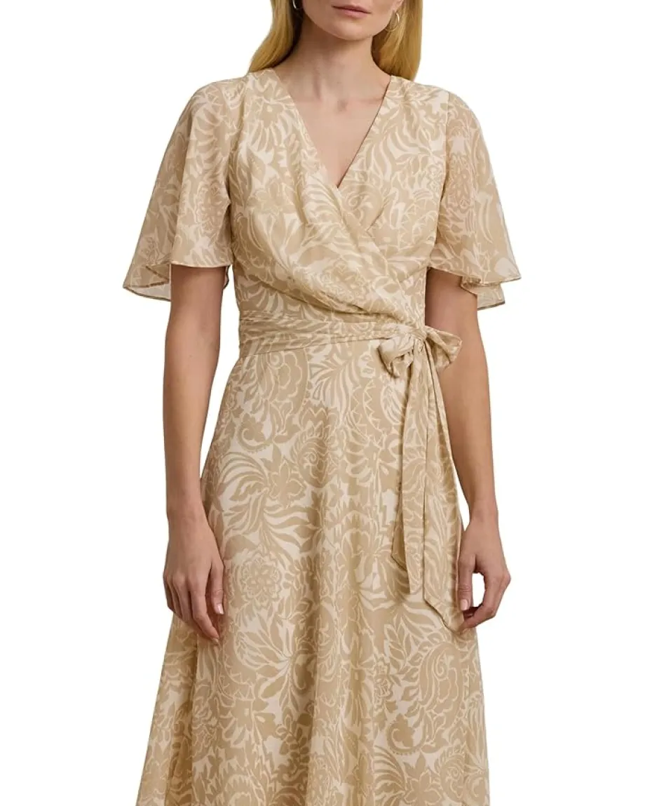 Women Lauren Ralph Lauren Floral Belted Crinkle Georgette Dress