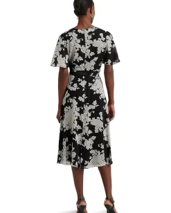 Women Lauren Ralph Lauren Floral Belted Crinkle Georgette Dress