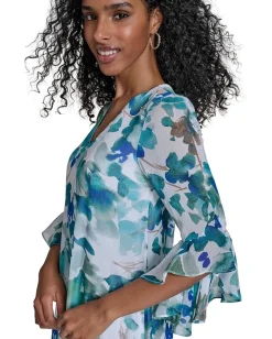 Calvin Klein Floral Chiffon Shift Dress Lake Multi Sale