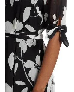 Calvin Klein Floral Chiffon Shirt Dress Black Cream Sale