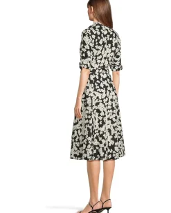 Calvin Klein Floral Cotton Shirt Dress Black/Pristine Outlet