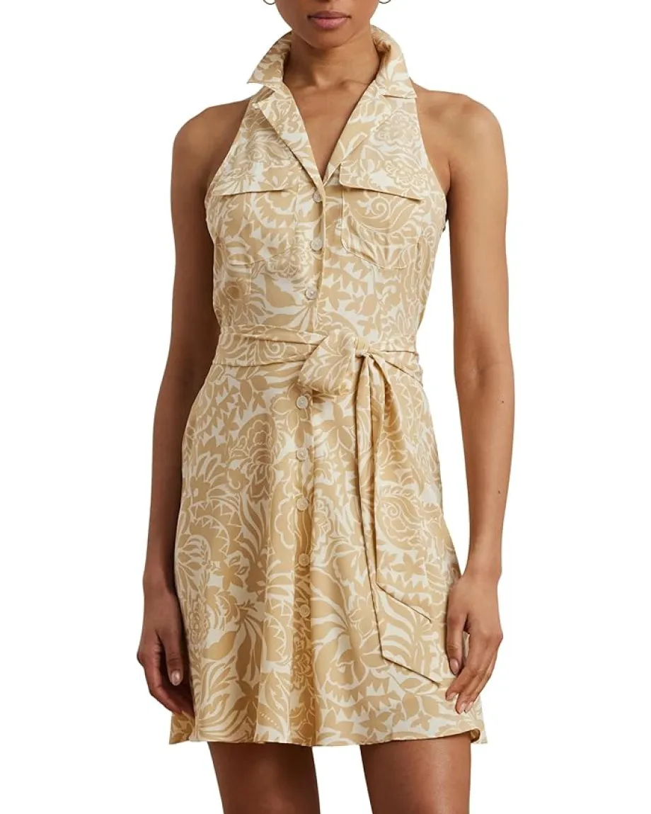 Lauren Ralph Lauren Floral Crepe Sleeveless Shirtdress Cream/Tan Discount