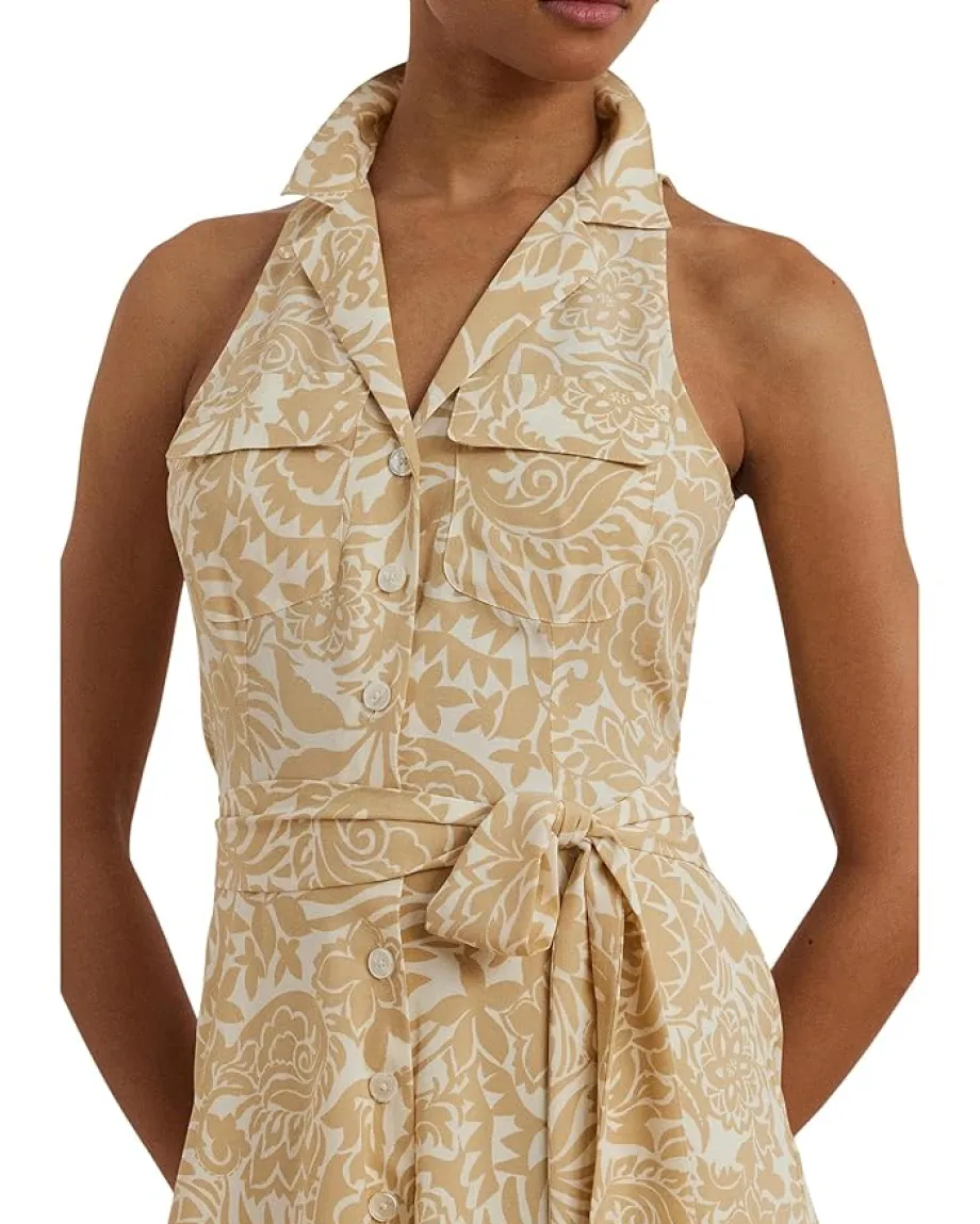 Lauren Ralph Lauren Floral Crepe Sleeveless Shirtdress Cream/Tan Discount