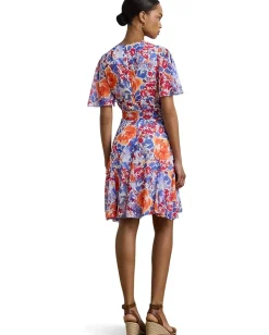 Women Lauren Ralph Lauren Floral Crinkle Georgette Surplice Dress