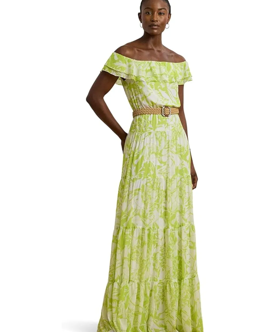 Women Lauren Ralph Lauren Floral Georgette Off-The-Shoulder Gown