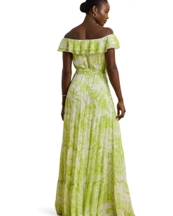 Women Lauren Ralph Lauren Floral Georgette Off-The-Shoulder Gown