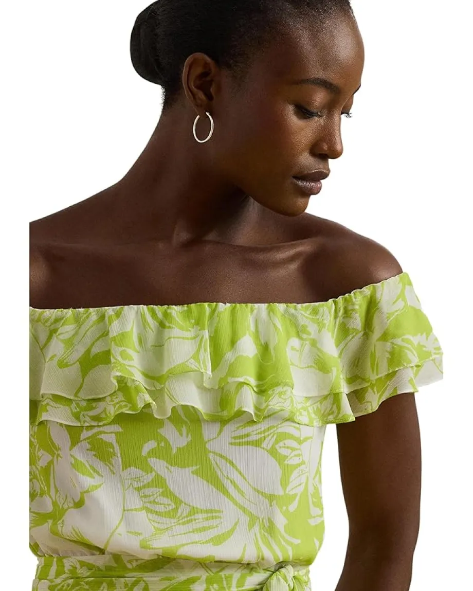 Women Lauren Ralph Lauren Floral Georgette Off-The-Shoulder Gown
