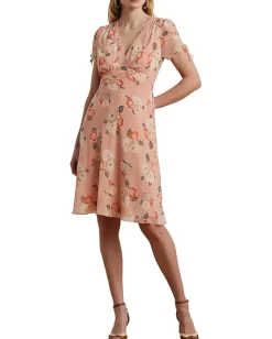 Lauren Ralph Lauren Floral Georgette Short-Sleeve Dress Pink Multi Outlet