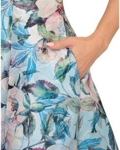 Adrianna Papell Floral Jacquard Midi Dress Blue Multi New