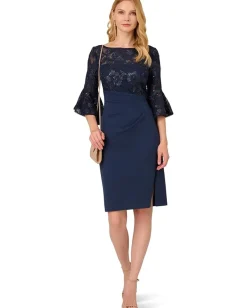 Adrianna Papell Floral Lace Combo Dress Navy New
