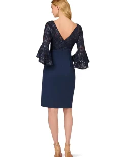 Adrianna Papell Floral Lace Combo Dress Navy New