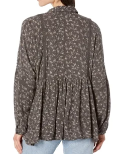 Lucky Brand Floral Popover Blouse Black Multi