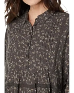 Lucky Brand Floral Popover Blouse Black Multi
