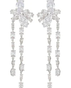Women Nina Floral Stone Cluster Linear Drop Earrings