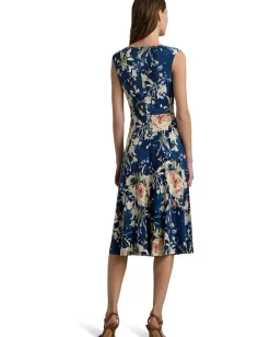 Lauren Ralph Lauren Floral Twist-Front Stretch Jersey Dress Blue Multi Best
