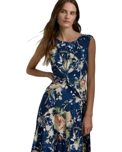 Lauren Ralph Lauren Floral Twist-Front Stretch Jersey Dress Blue Multi Best