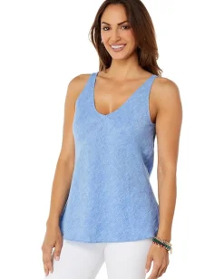 Lilly Pulitzer Florin Sleeveless Linen Top Beckon Blue/Sea Salt Blue Best