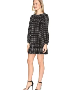 Women Tahari by ASL Flounced Hem Dot Print Crepe Dress