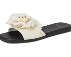 Kate Spade New York Flourish Canvas Flat Sandals Cream/Black New