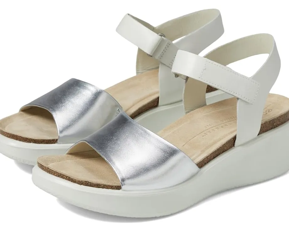 ECCO Flowt Wedge Cork Sandal Silver/White Best