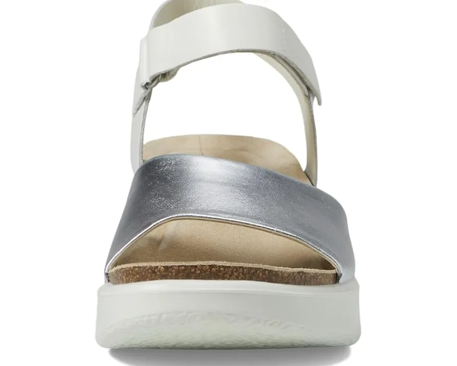 ECCO Flowt Wedge Cork Sandal Silver/White Best