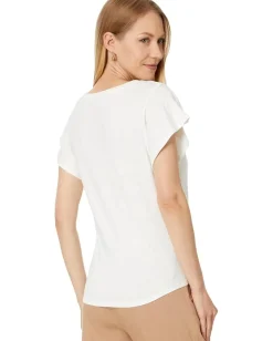 NIC+ZOE Flutter Short Sleeve Tee Paper White Discount