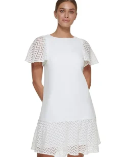 DKNY Flutter Sleeve and Hem Shift Dress Ivory Online