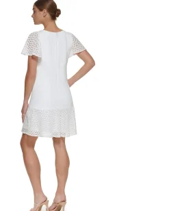 DKNY Flutter Sleeve and Hem Shift Dress Ivory Online