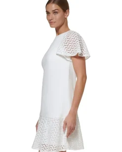 DKNY Flutter Sleeve and Hem Shift Dress Ivory Online