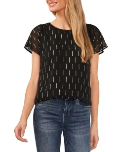 CeCe Flutter Sleeve Crew Neck Top Rich Black Online