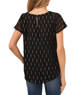 CeCe Flutter Sleeve Crew Neck Top Rich Black Online