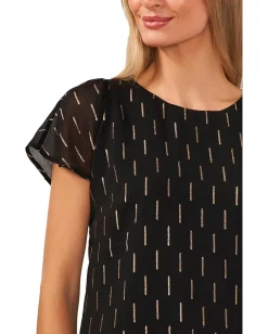 CeCe Flutter Sleeve Crew Neck Top Rich Black Online