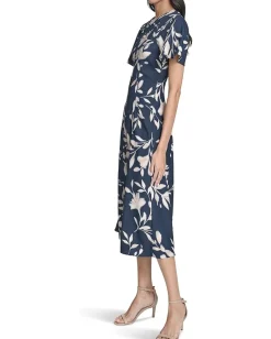 Calvin Klein Flutter Sleeve Floral Midi Indigo Cashew Outlet