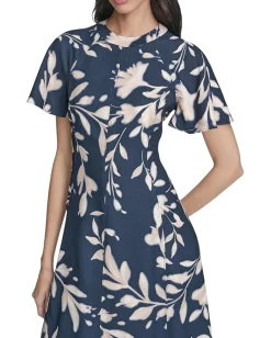 Calvin Klein Flutter Sleeve Floral Midi Indigo Cashew Outlet