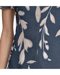 Calvin Klein Flutter Sleeve Floral Midi Indigo Cashew Outlet