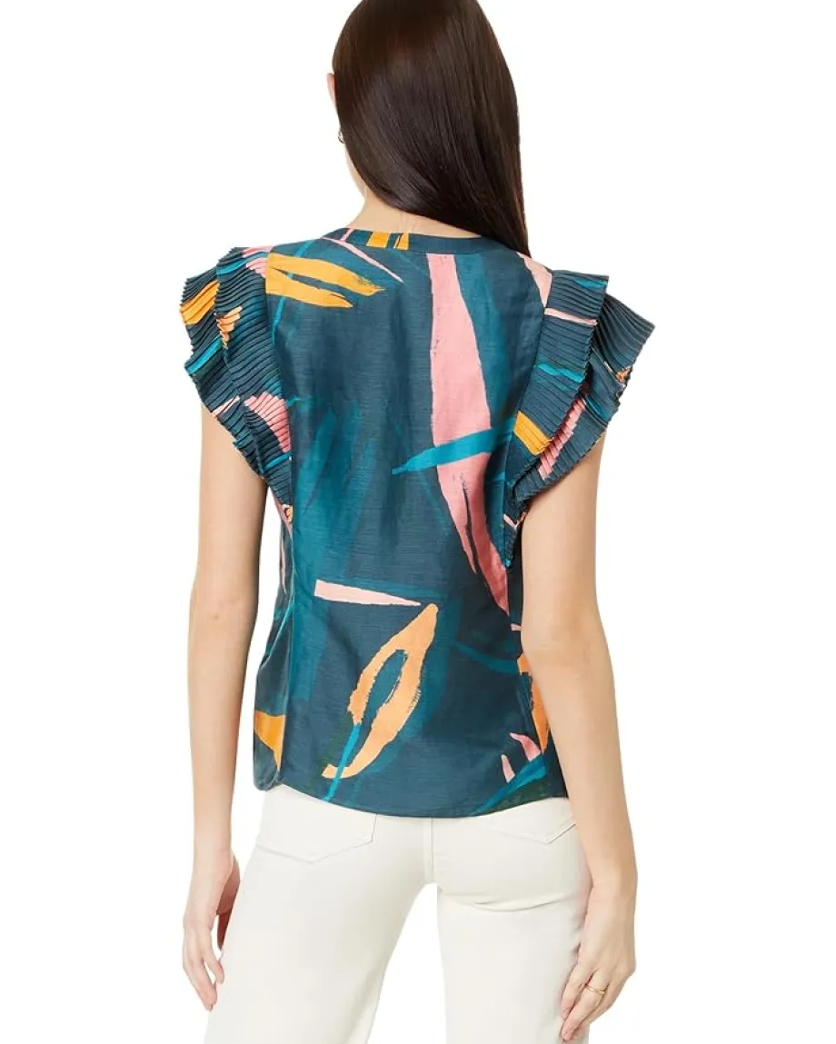 Women Vineyard Vines Flutter Sleeve Pintuck Top