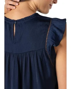 Liverpool Los Angeles Flutter Sleeve Woven Top With Trim Detail Dark Navy Online