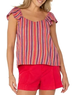 Women Liverpool Los Angeles Flutter Sleeve Woven Top With Ties