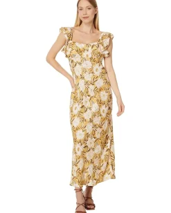 Women Madewell Flutter-Sleeve Slip Maxi Dress in Floral Cupro-Blend