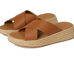 Women FitFlop F-Mode Espadrille Leather Flatform Cross Slides