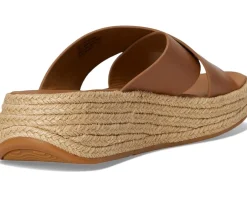 Women FitFlop F-Mode Espadrille Leather Flatform Cross Slides