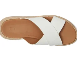 FitFlop F-Mode Espadrille Leather Flatform Cross Slides Urban White New