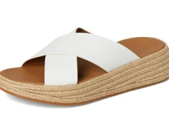 FitFlop F-Mode Espadrille Leather Flatform Cross Slides Urban White New