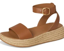 FitFlop F-Mode Espadrille Leather Flatform A/Strap Sandals Deep Tan Sale