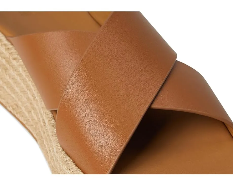 FitFlop F-Mode Espadrille Leather Flatform Cross Slides Deep Tan Hot